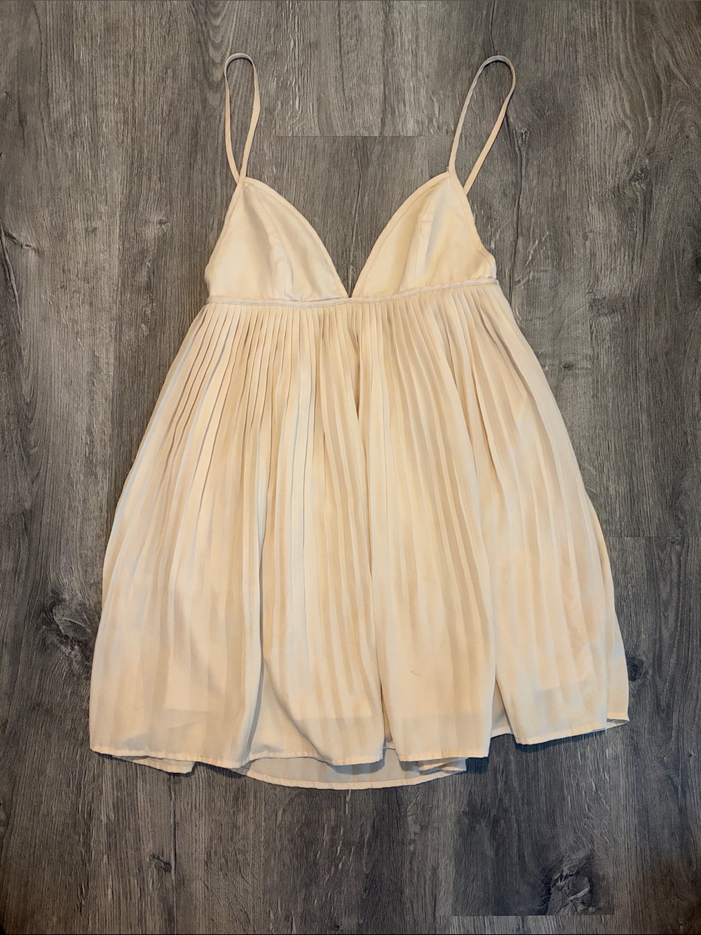 Tobi Cream Pleated Spaghetti-Strap Mini Dress
